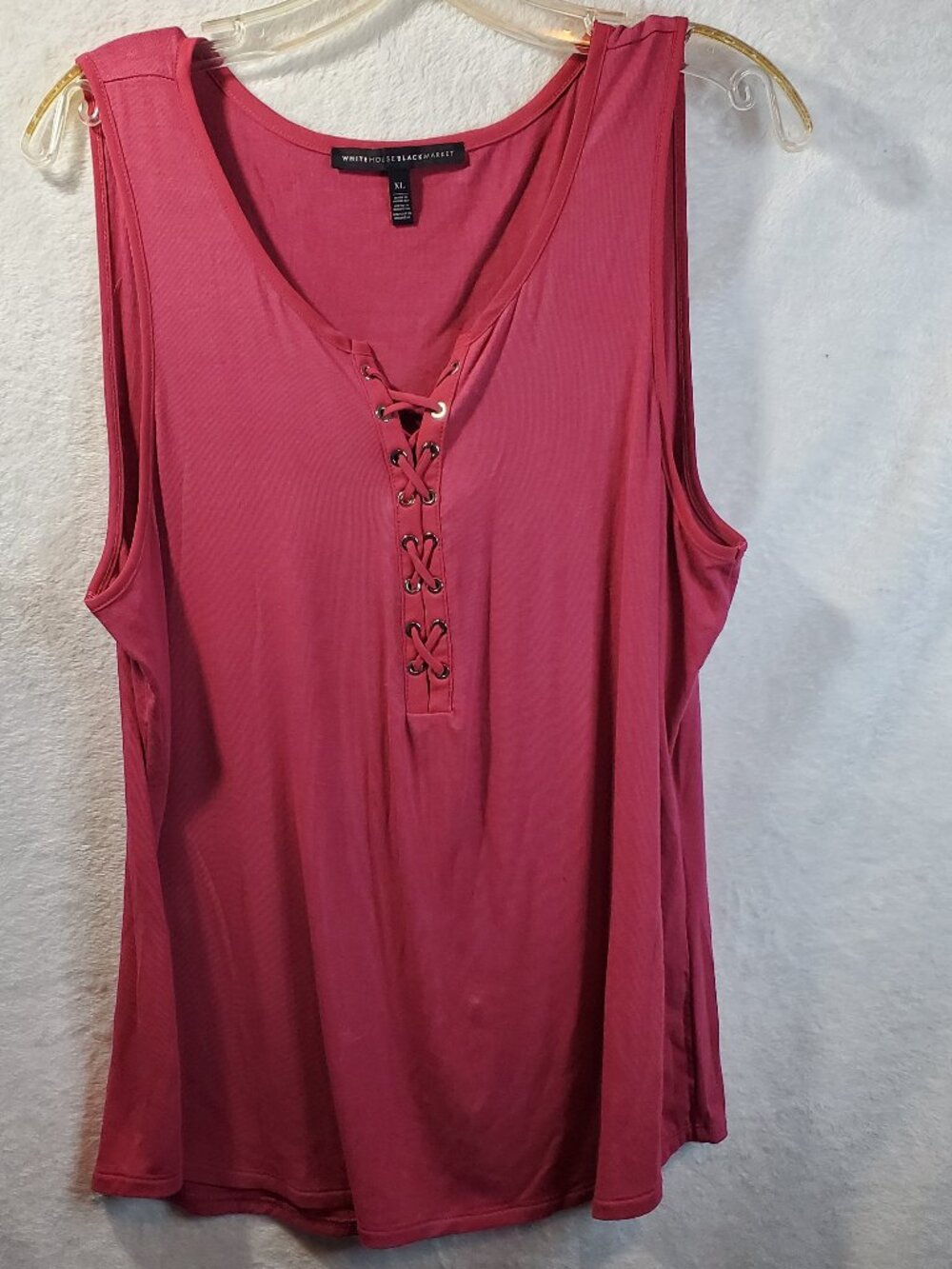 White House Black Market Women’s Sleeveless Lace Up Tank Pink/Berry XL